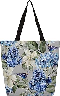 Sacola de lona para mulheres, pássaros, flores, animais, sacolas grandes para homens com bolsos, sacolas de compras resistentes, sacolas de compras reutilizáveis, bolsa de ombro casual para escola, trabalho, praia, Multicor