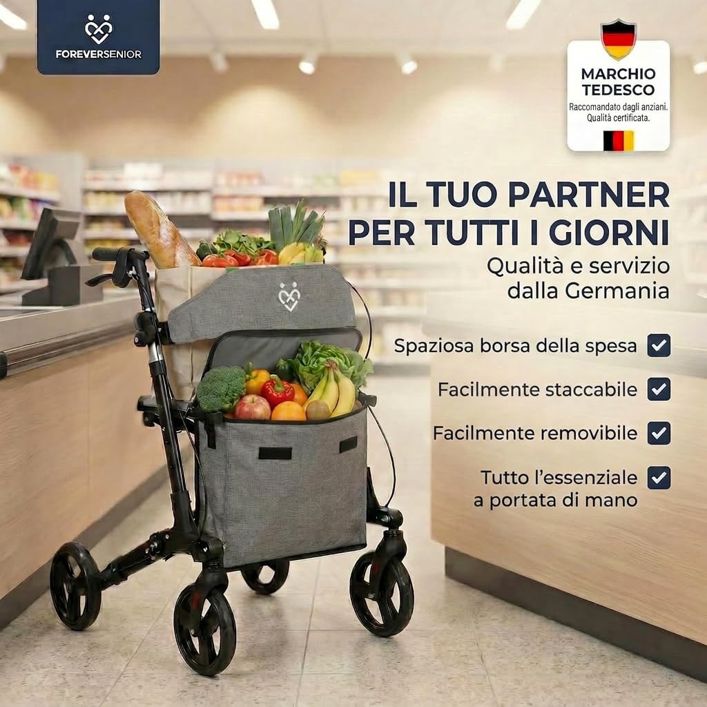 Rollator Deambulatore Leggero 7,2kg, Pieghevole in 3 Mosse