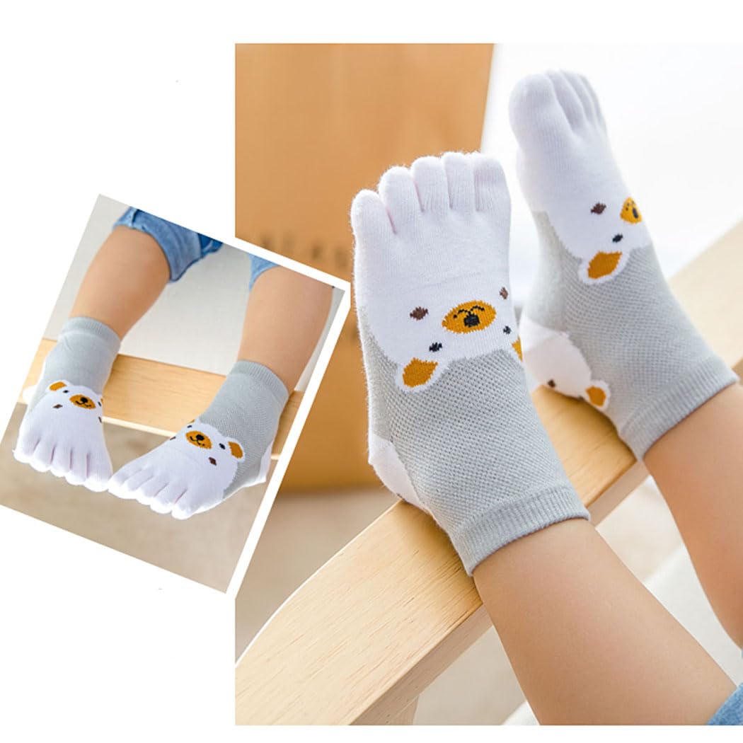 5 Paare Kinder Zehensocken Baby Mädchen Jungen Fünf Finger Baumwollsocken Atmungsaktiv Warme Crew Söckchen für 3-12 Jahre