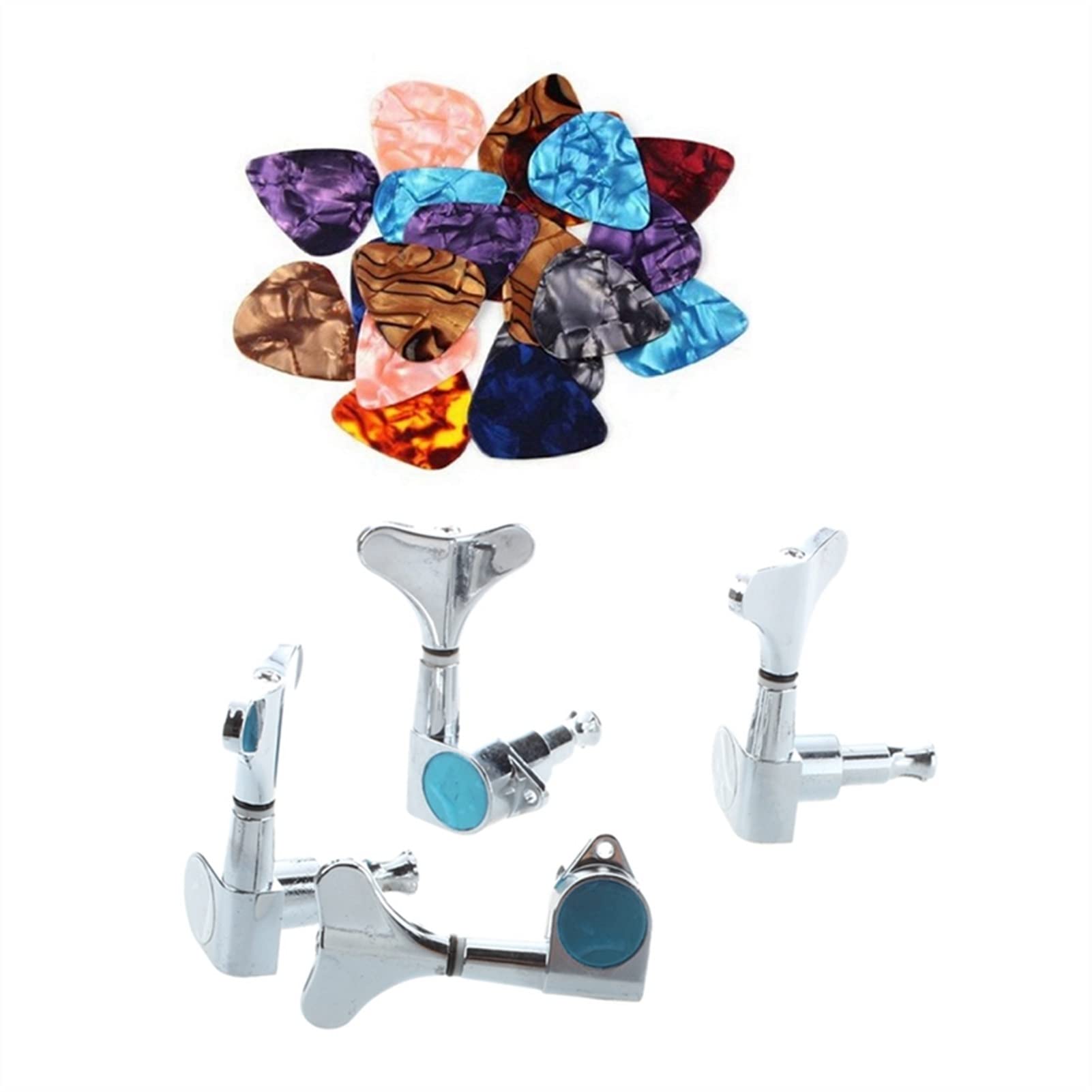 Stimmwirbel Gitarrensaiten 4x Versiegelte Bass-Tuning-Pegs-Tuner-Maschinenköpfe Stilvolle Bunte Celluloid-Guitar-Picks