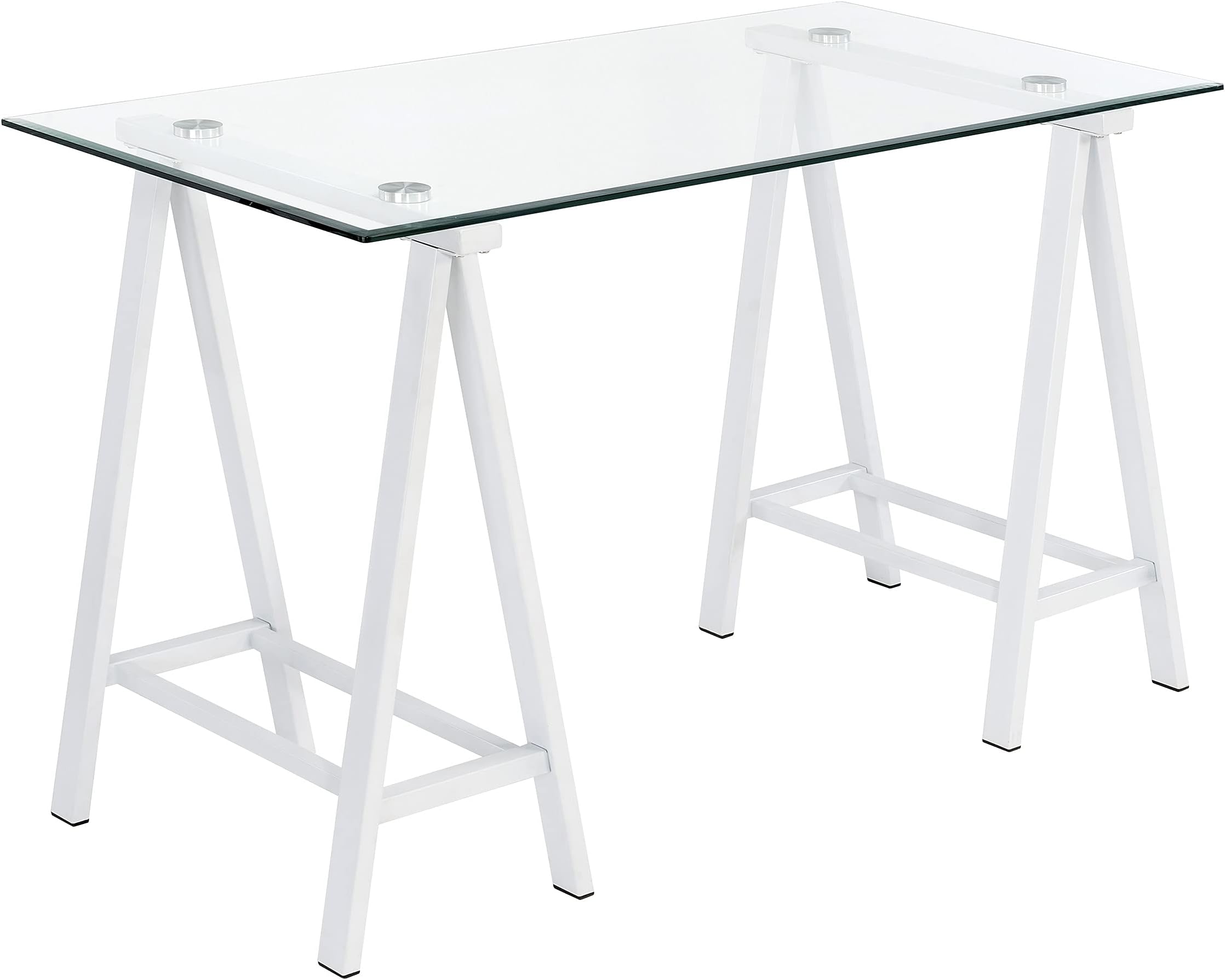 OSP Home Furnishings Middleton 47 Inch Desk with Clear Beveled Glass Top, White Base