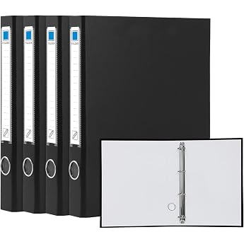 Ring Binder A4 Pack of 4 Plastic Ring Binder with 4 Rings 45 mm Spine Ring Binders A4 Ring Binder for Business Office School Black