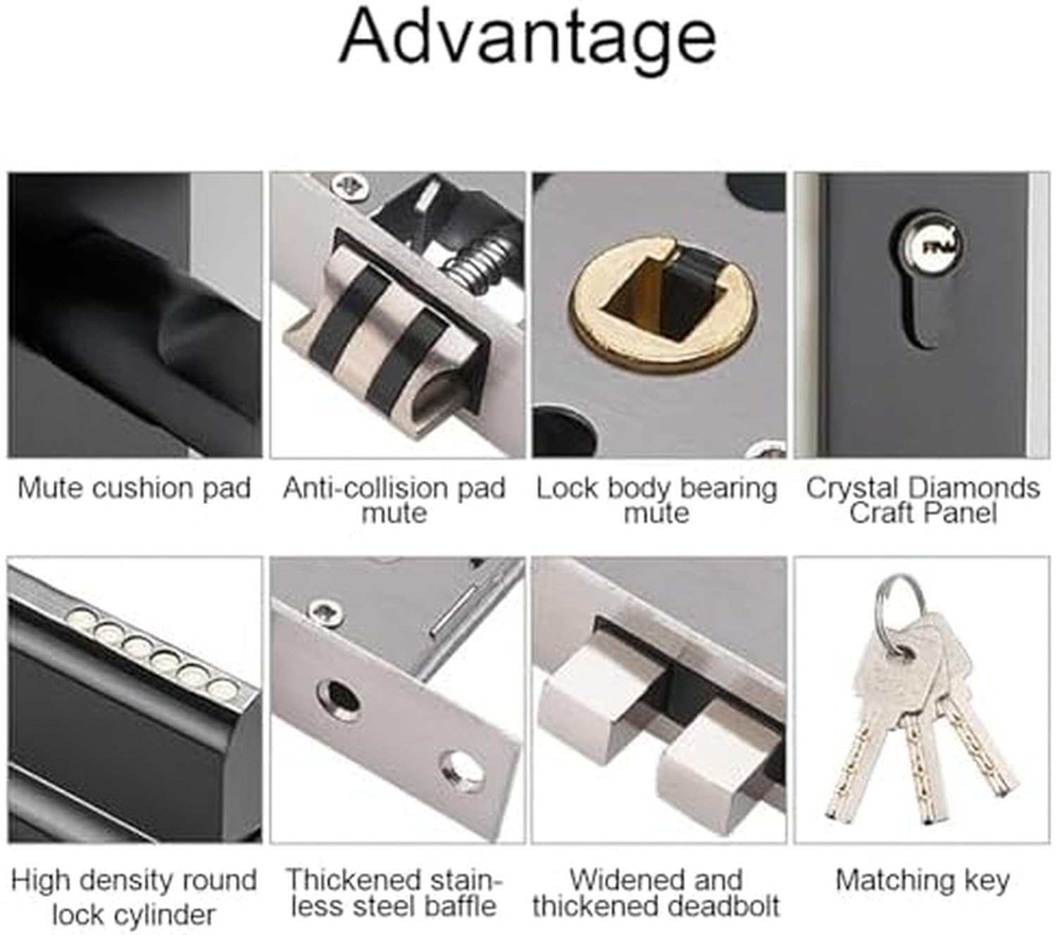 Verrou de Porte intérieur avec Poignée en Aluminium, Ensemble Serrure pour Porte d'entrée avec 3 Clés, Conception Silencieuse à Roulement pour Portes en Bois et