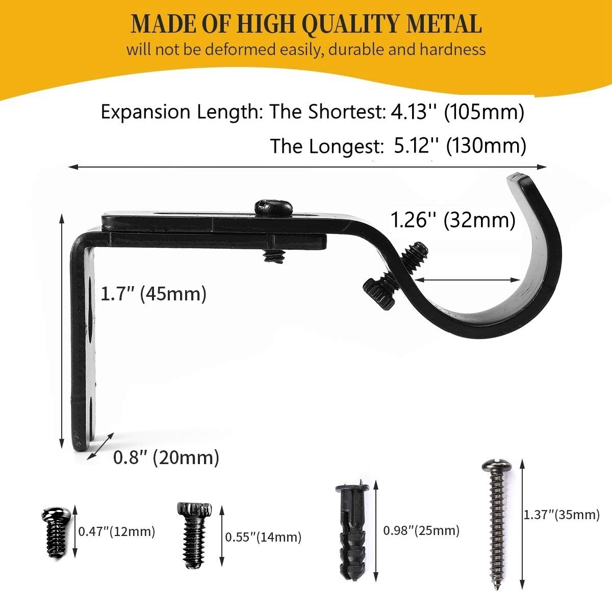 Heavy Duty Curtain Rod Brackets - Black -6