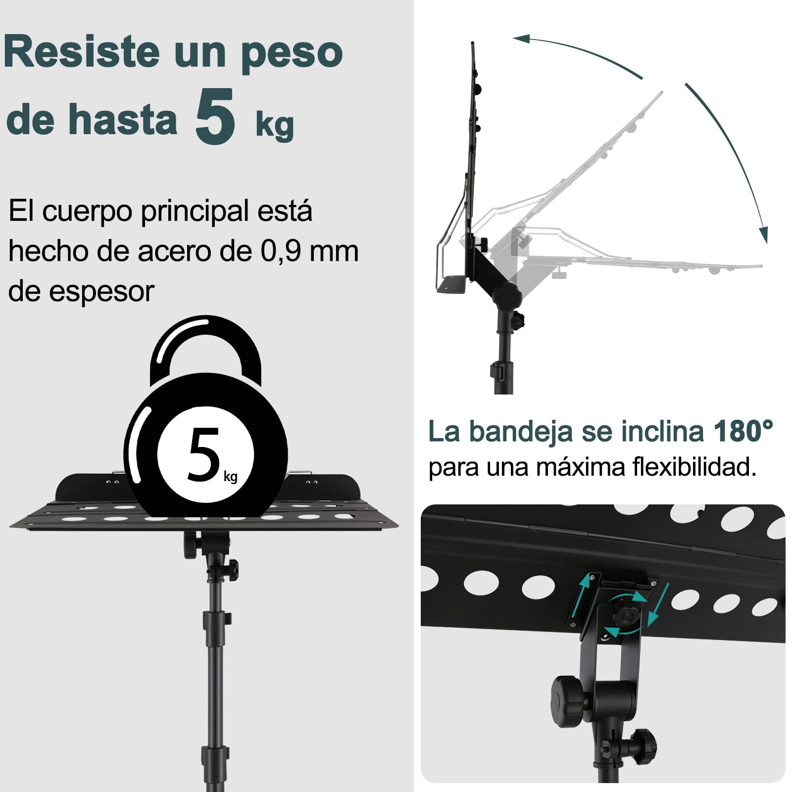 EASTROCK Atril Musica Extensible & Atril Sobremesa 2-EN-1 Ajustable de 106-180cm Soporte para Partituras Plegable con Soporte para Teléfono Móvil