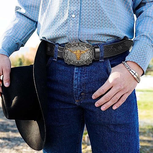 INOGIH Women's & Men's Western Turquoise Belt - Vintage Coffee Embossed PU Leather Belt for Jeans Pants3