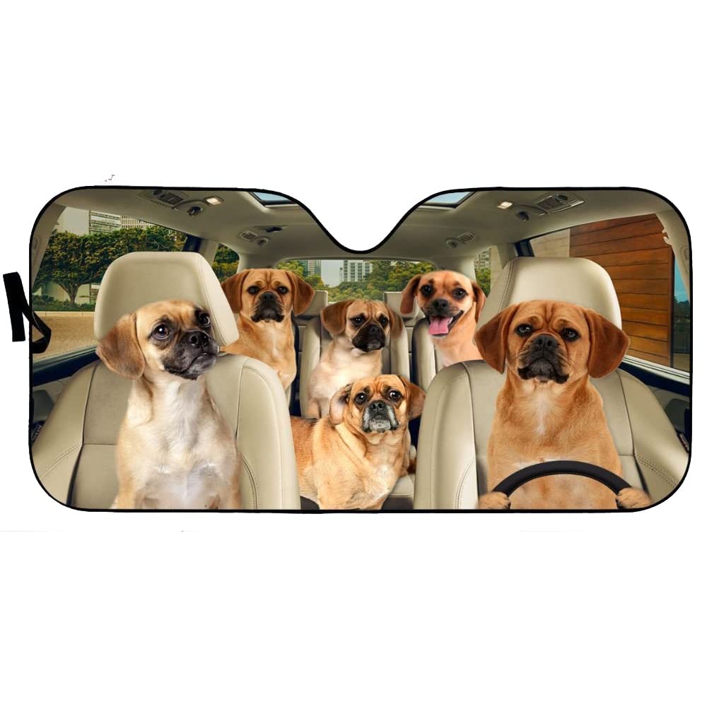Windshield Sun Shade Puggle Car Sun Visor Cover Sun Protection Keeps Your Vehicle Cool and Damage Free Easy to Use for Most Sedans SUV Truck
