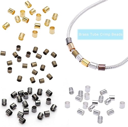 Miniatura 6 de 1400 piezas de tubos de latón para engarzar cuentas de alambre de guardianes de crimpado, puntas de cuentas, cubiertas de nudos para pulseras,