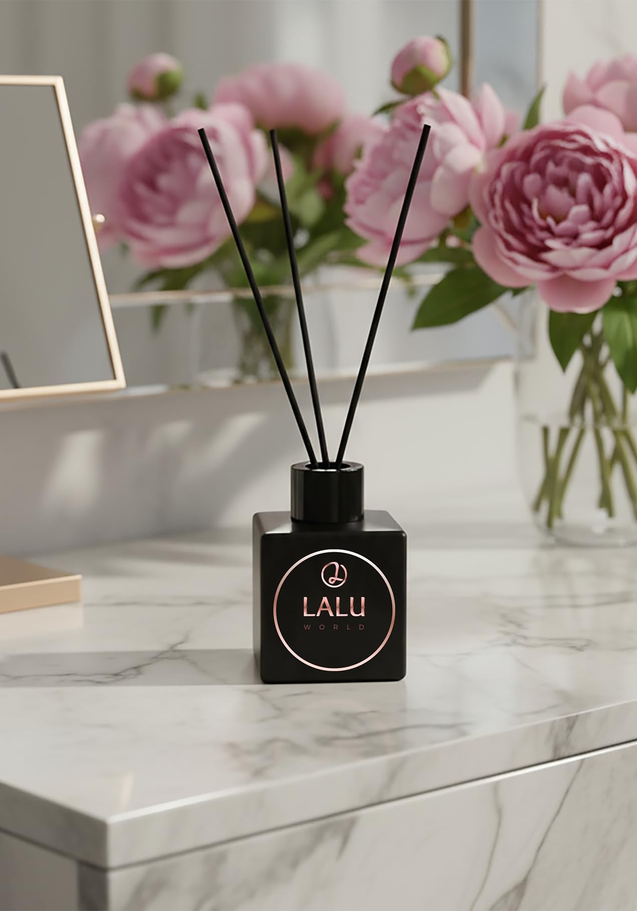 Dyfuzor zapachowy LALU WORLD 110ml z Patyczkami | Naturalne Olejki Eteryczne | Do Domu i Biura | Elegancka Butelka | Do 8 Tygodni Aromatu (Japanese Cherry)