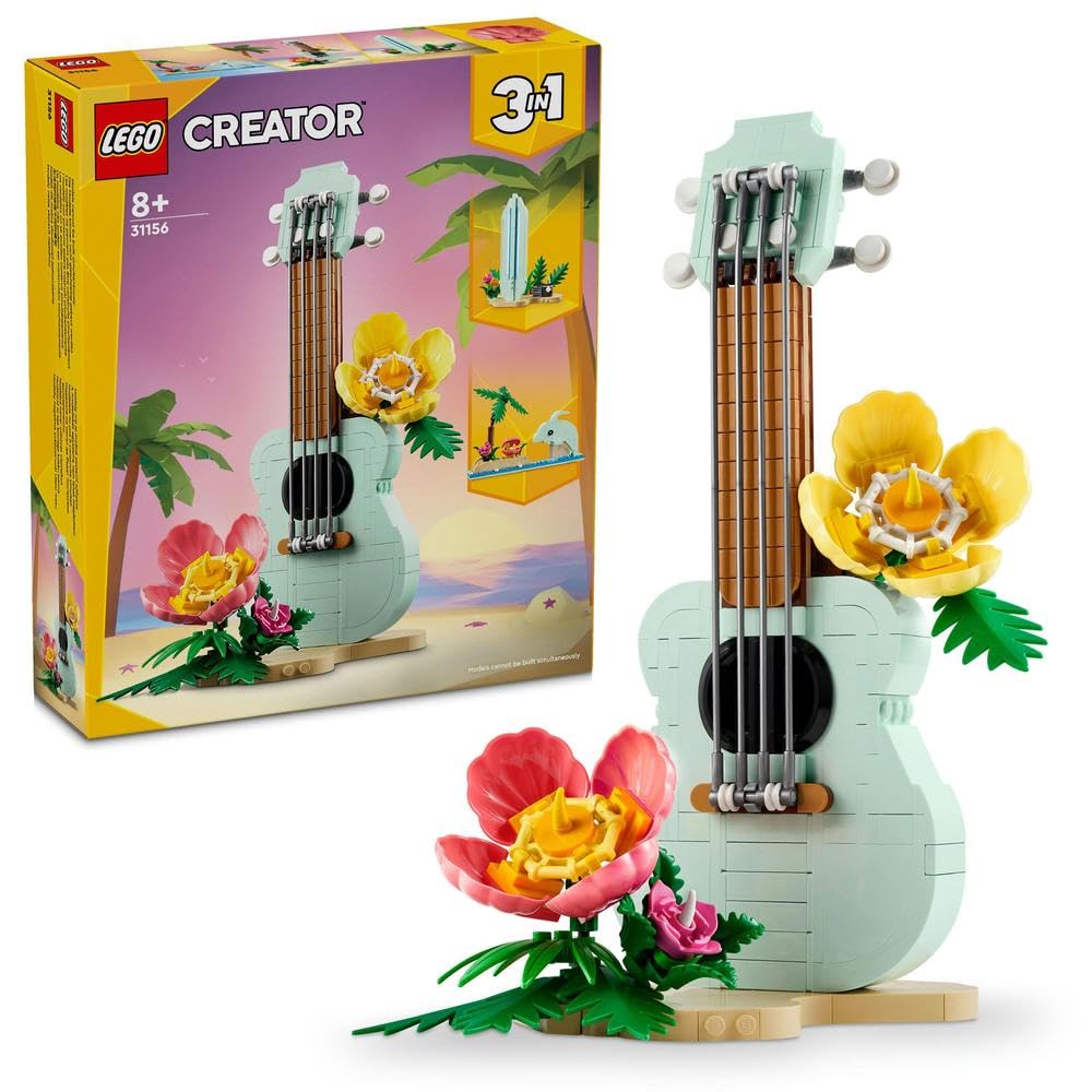 Creator 3in1 Tropical Ukulele Instrument Toy to Small Surfboard to Dolphin Model, Ocean Toys Building Set for 8 Plus Year Old Girls, Boys & Kids, Ramadan Gift Idea for Kids 31156