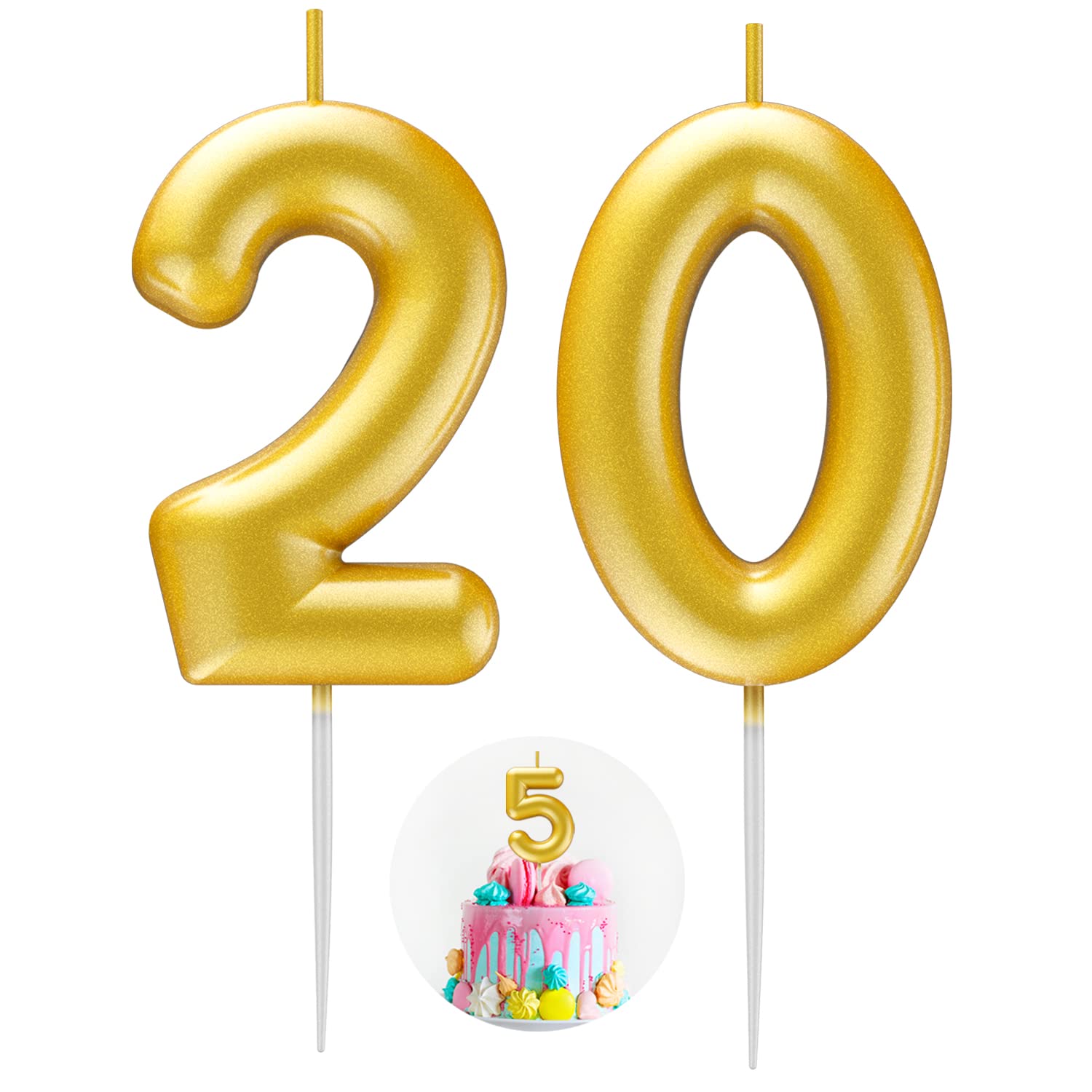 Gold Number 20 Candle Happy Birthday 3D Number Candles for Birthday Cake Party Decoration Wedding Anniversary Celebration Supplies