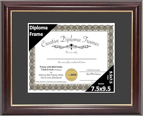 Vista 185 de Creative Picture Frames Marco de diploma de borde dorado caoba de 12 x 16 pulgadas con vidrio negro y colgadores de pared instalados, marco
