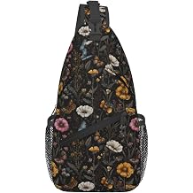 Sling Bag for Men Women Vintage Flower Butterfly Botanical Crossbody Backpack Casual Hiking Daypack for Travel Sport Running Chest Bag