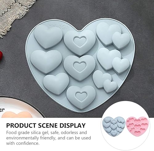 Miniatura 9 de Cabilock - Moldes de silicona para repostería (2 unidades), diseño de corazón, color azul y rosa