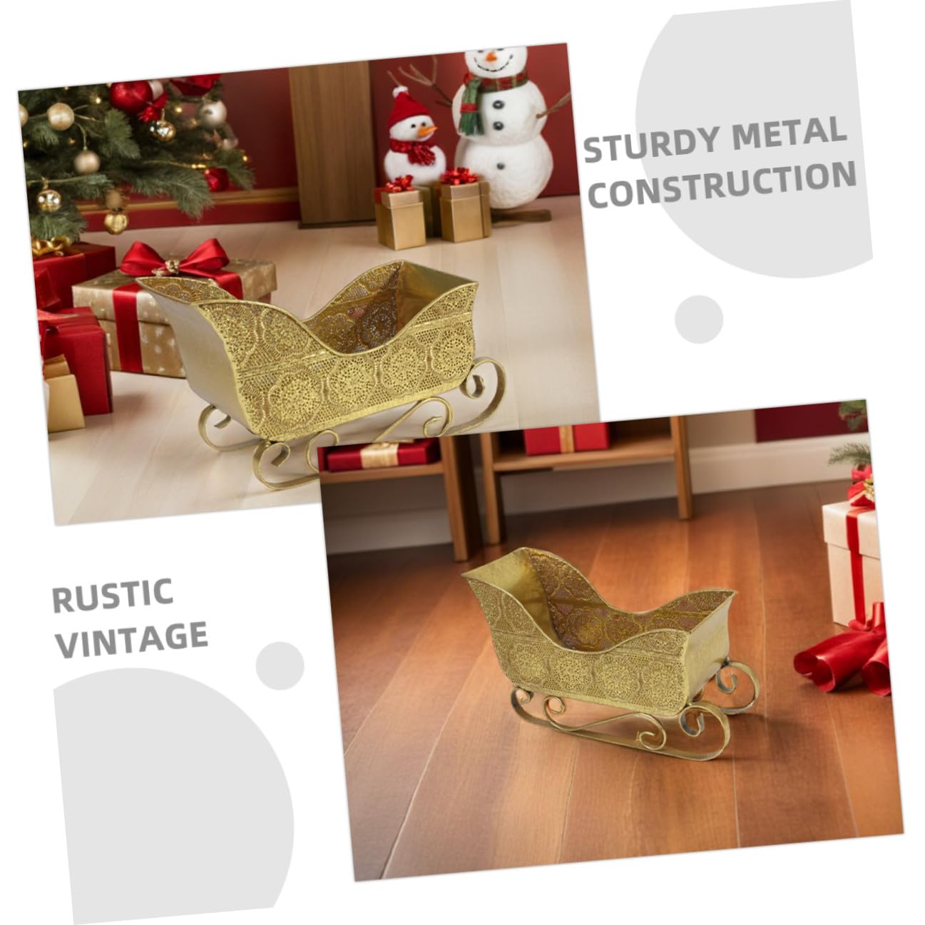 IMIKEYA Metallschlitten Weihnachtsdeko Minischlitten Dekoration Tischschlitten aus Metall Schlitten Behälter für Süßigkeiten Klassische Weihnachtsmannschlitten-deko