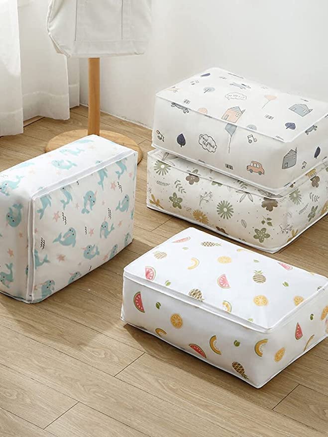 Blanket Storage Bags for Clothes, Foldable Quilt Organizer & Comforter Cover Bag with Zip, Large Storage Box for Wardrobe, Clothes, Bedding, Saree & Toys (Multicolor)-image-19