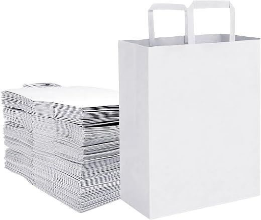 Aakriti Kraft Paper Gift Bags with Flat Handles - White 25 Pack, Extra Large (16" x 12" x 5") for Shopping, Home, Office, ...