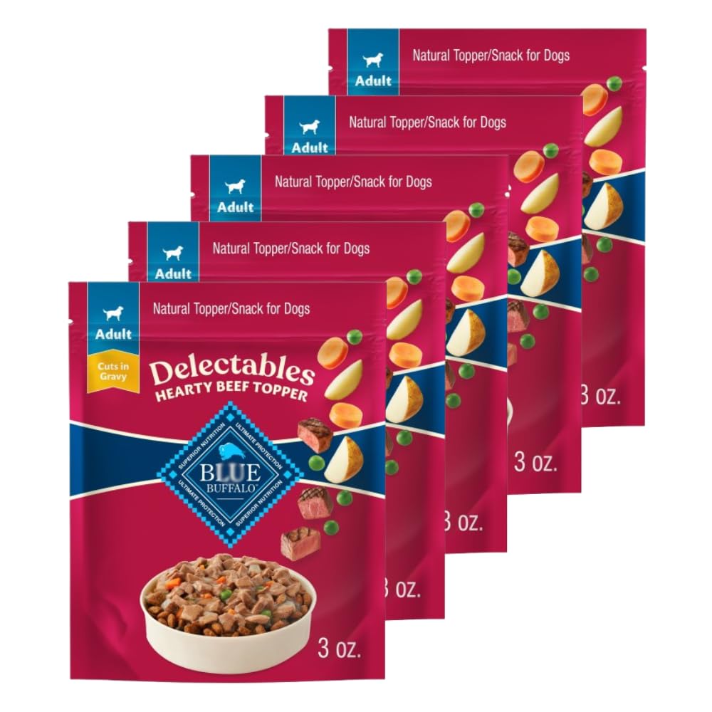 Delectables Natural Wet Dog Food Toppers, Hearty Beef - Delectables Dog Food Toppers are Perfectly Portioned for Easy Serving, Pack of 5 X 3 Oz