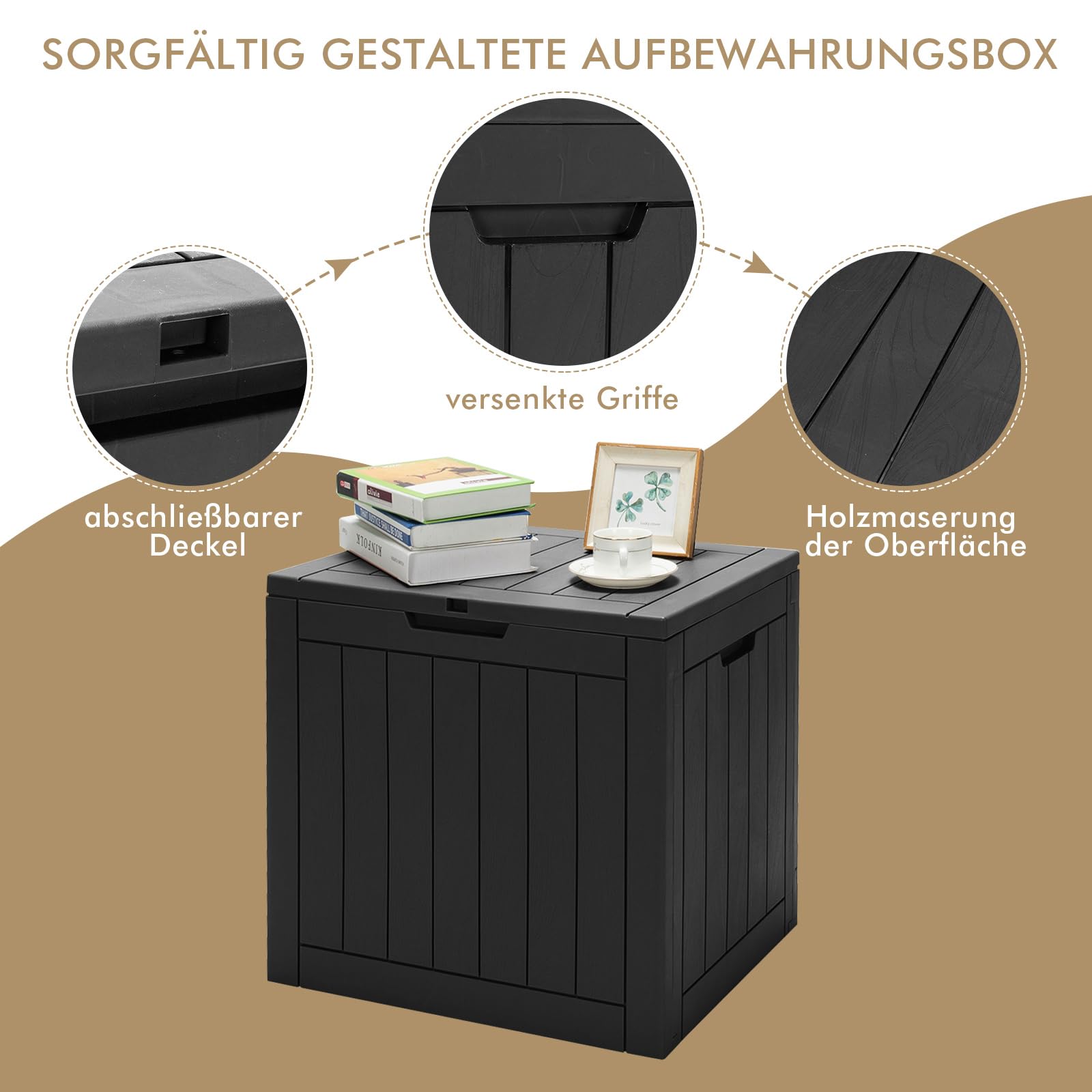 COSTWAY Auflagenbox mit 114 Liter Kapazität, Allwetter-Kissenbox, Aufbewahrungsbox abschließbar, Gartenbox für Kissen, Werkzeuge & Poolzubehör, 56 x 43 x 53 cm (Schwarz)