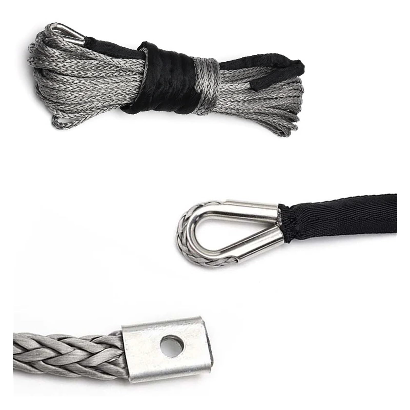 Corda di Traino Linea di Corda Sintetica for Verricello for Auto 2/5" X 100ft Cavo di Recupero Grigio 4WD ATV Corda Resistente Avvolta in Un Anello 10MM X 30M 23000LBS Facile E Sicuro