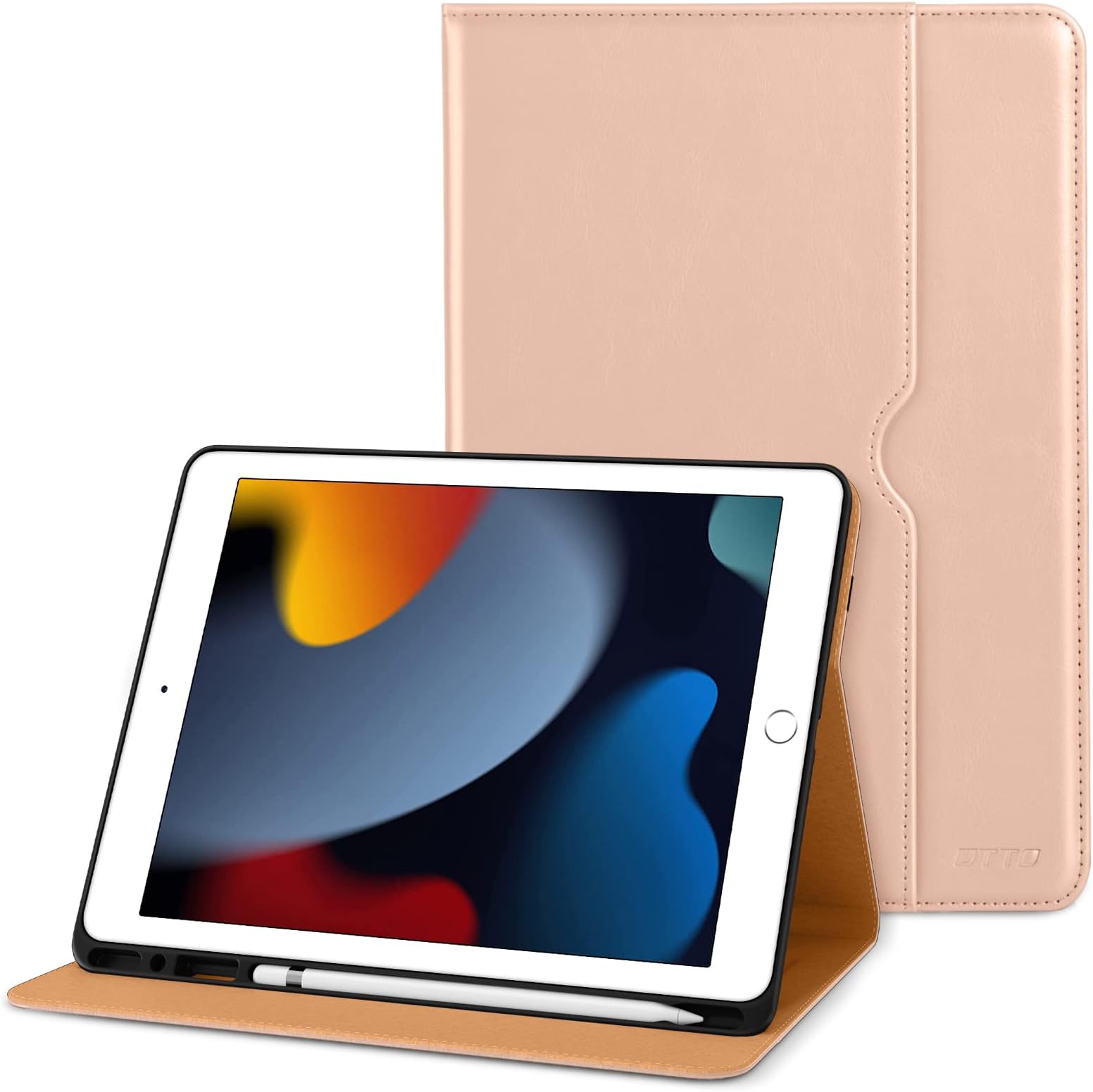 DTTO for iPad 9th/8th/7th Generation 10.2 Inch Case 2021/2020/2019, Premium Leather Business Folio Stand Cover with Apple Pencil Holder - Auto Wake/Sleep and Multiple Viewing Angles, Pink