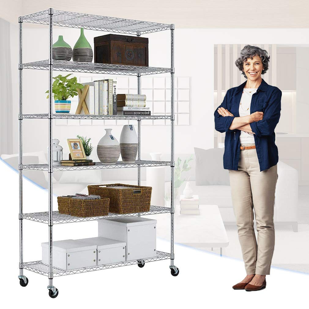 PayLessHere 18x48x82 inch Wire Shelving Unit with Wheels 6 Tier Heavy