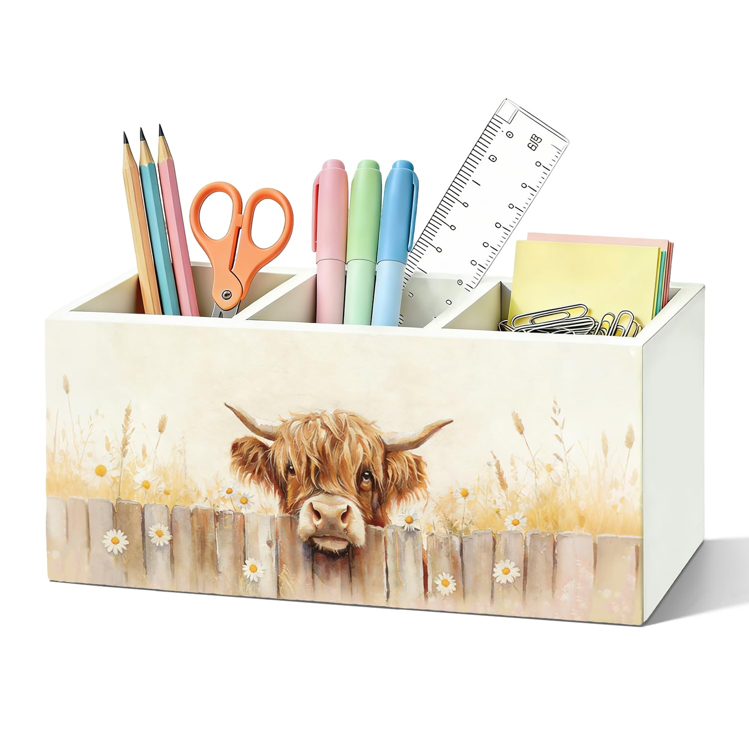 Pot à crayons en bois motif vache pour une touche champêtre