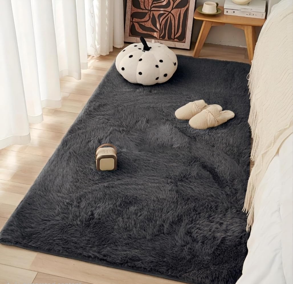 Premium Soft Rabbit Fur Carpets | Rugs for Living Room | Fluffy and Soft Shaggy Carpet Floor Mat |Thick Plush for Living Room (4X6 Feet,Dark Grey)-image-48
