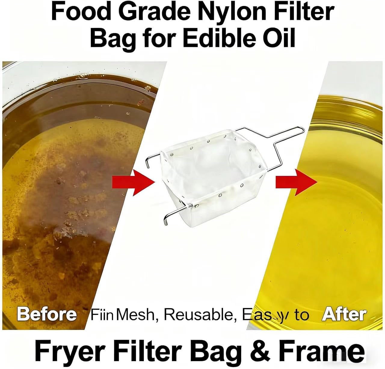 (2 Filter Bags-1Frame) Reusable Fryer Oil Filter Bag & Frame Set, Extends Oil Life, Easy Clean, for 70 lb Commercial & Home Deep Fryers image 5