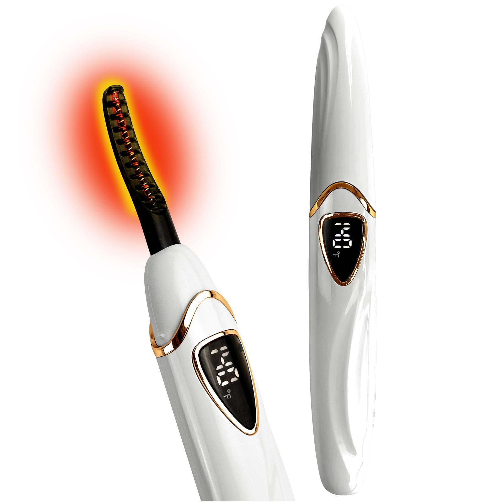 S600 Beheizte Wimpernzange – Genaue Temperatursteuerung, intelligente automatische Abschaltung für natürliches Make-up und langanhaltende Locken (PearlWhite+Gold)