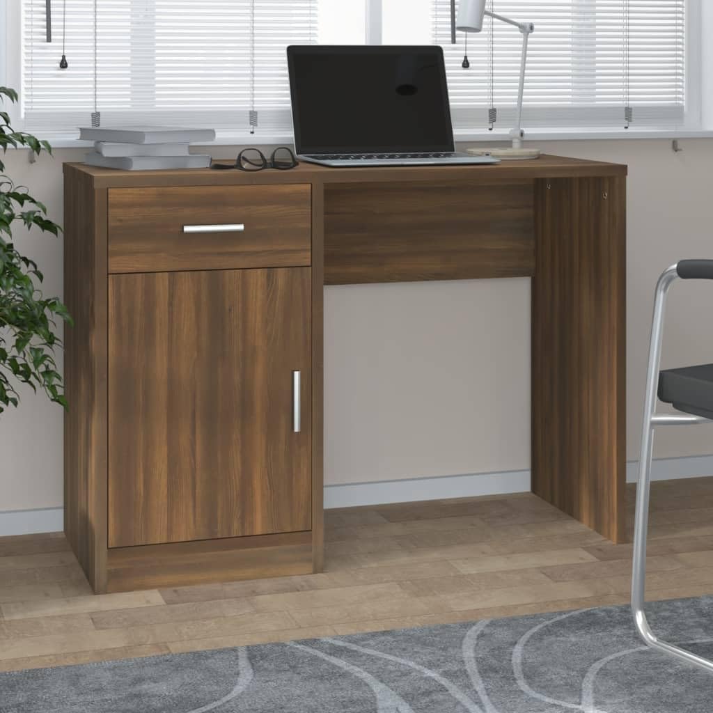Scrivania con vano portaoggetti, colore marrone, effetto rovere, 100 x 40 x 73 cm, moderna scrivania per computer per ufficio, robusto materiale in legno, studio, mobili
