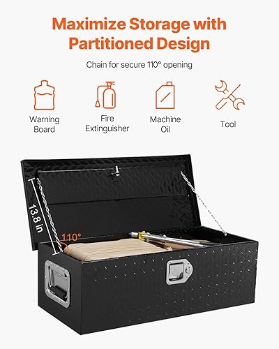 Miniatura 3 de VEVOR Caja de herramientas de aluminio para caja de camión, caja de herramientas de placa de diamante resistente de 30 pulgadas con asas laterales,