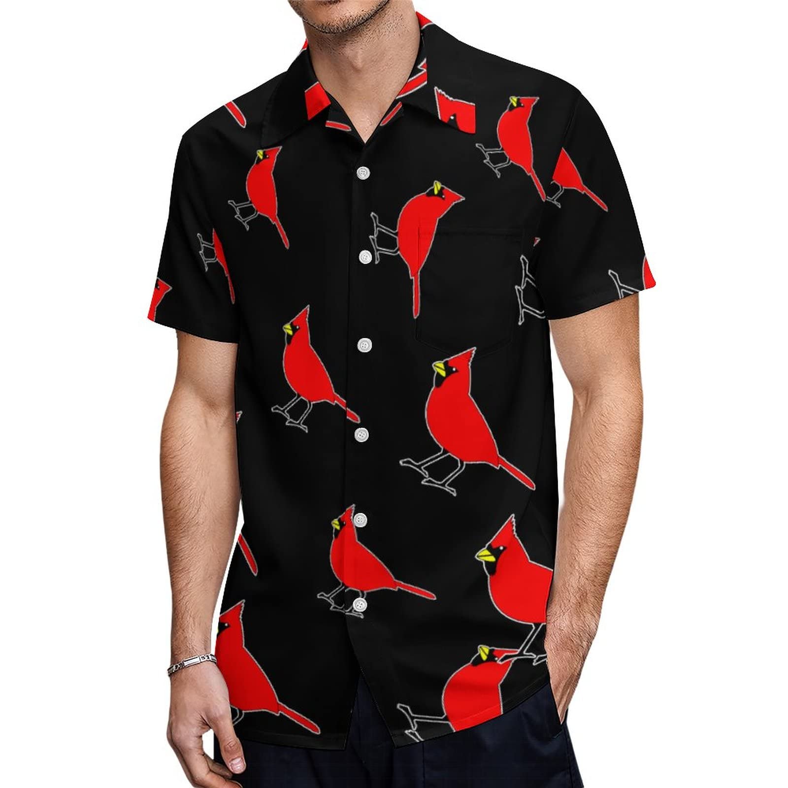 The Northern Cardinal Bird Men's Shirts Short Sleeve Button Down Blouse Casual Tee Top Beach Shirts with Pocket XL
