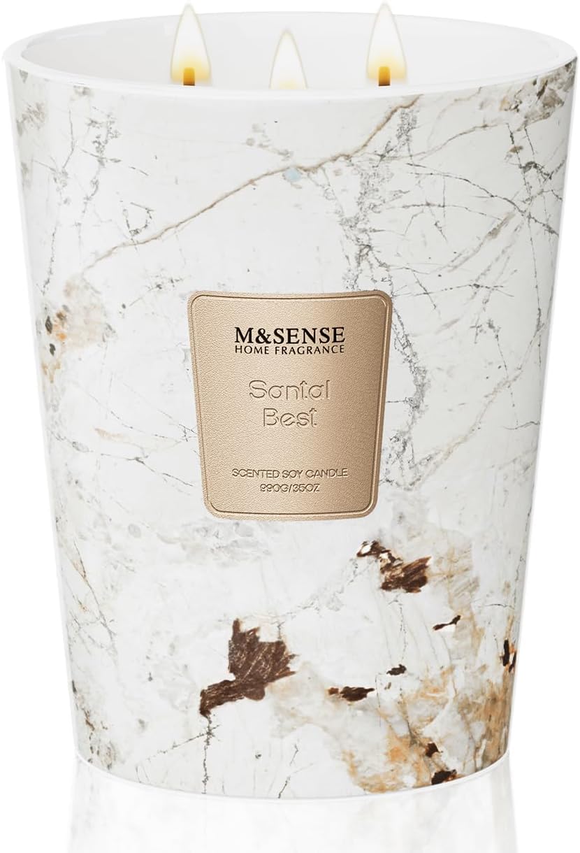 M&SENSE Extra Large Candle 35oz 150H Santal Scented 3-Wick Highly Scented Jar Candles, XL Candle for Home Decor, Long Lasting Aromatherapy Candle for Stress Relief, Meditation