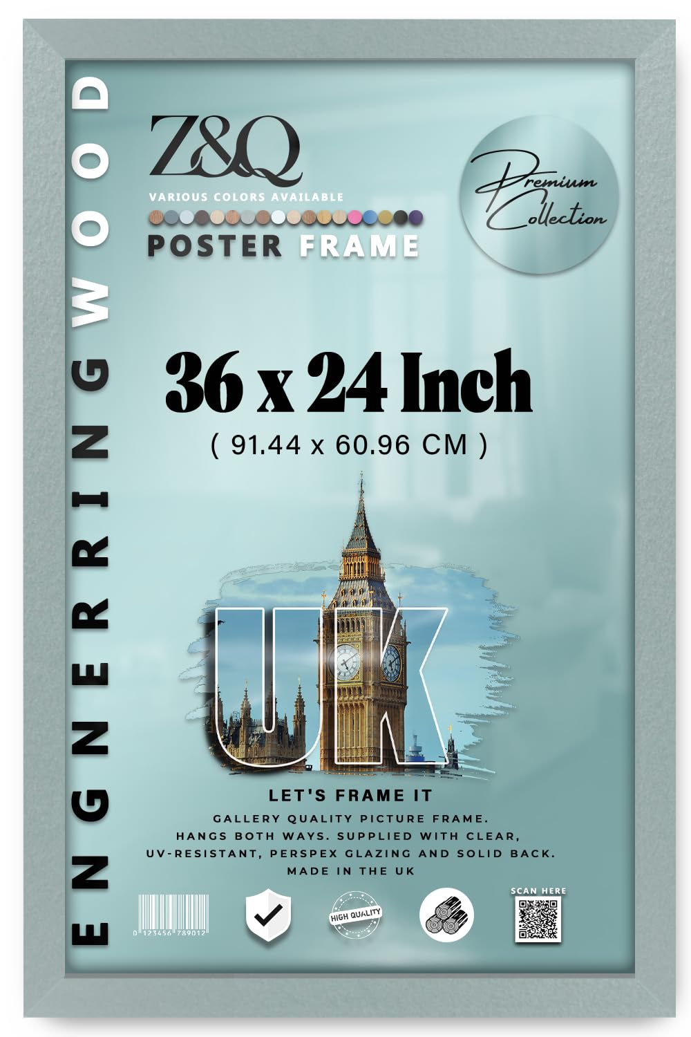 Z&Q | MDF Picture Frame (91.44 x 60.96 CM) Large for Professional Headshots, Corporate Portraits & Photography, MDF Build, Secure Wall Hanging [ Silver ]