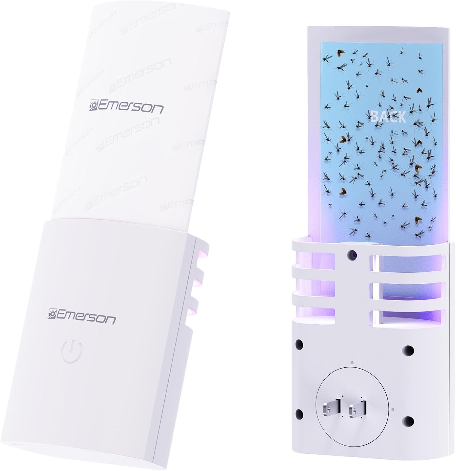 Emerson ITL5107 Indoor Plug-in Fly & Bug Catcher with UV LED Light – Mess-Free, Silent Glue Card Catcher for House Flies, Fruit Flies, Moths & Gnats – 24/7 Coverage, Includes 3 Glue Boards
