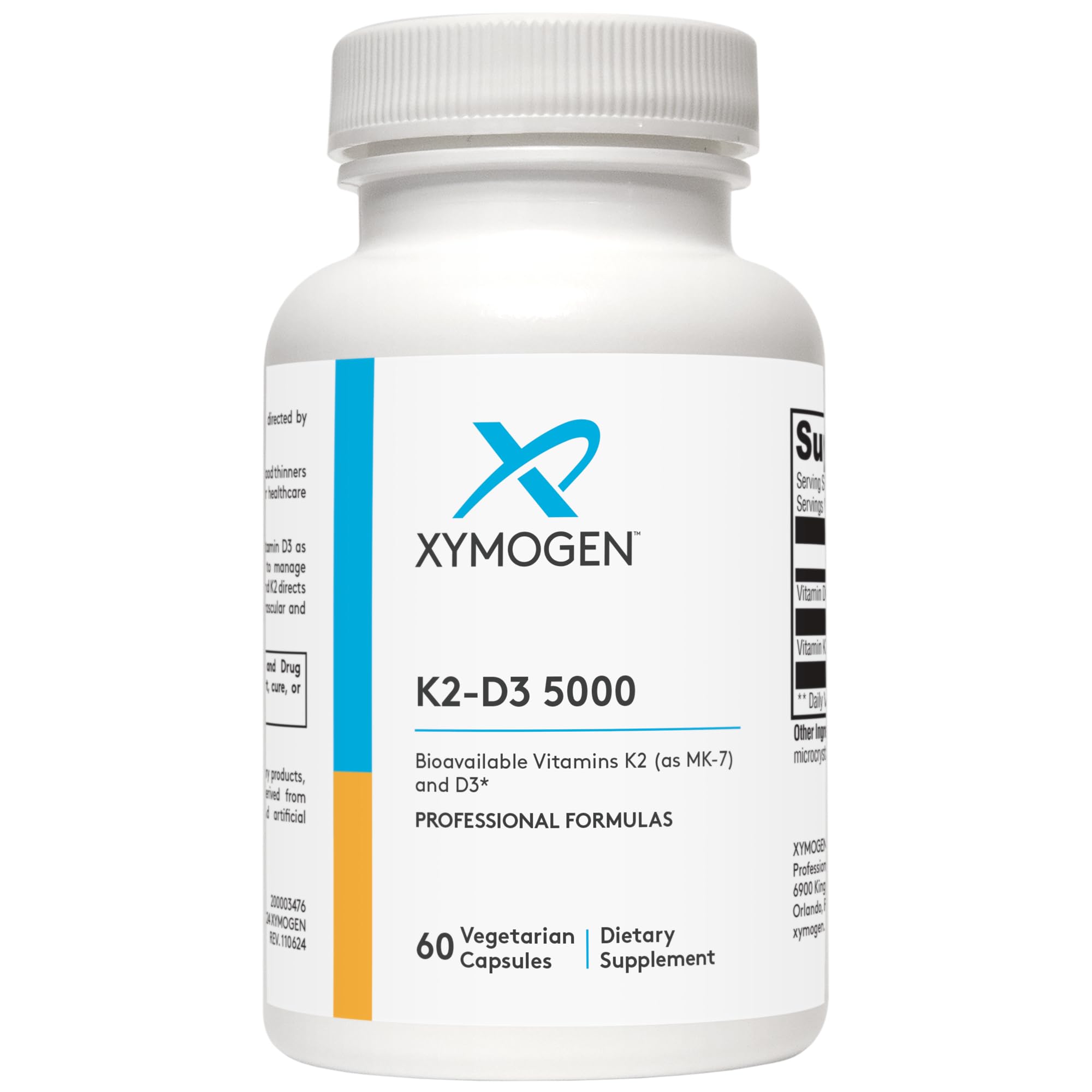 XYMOGEN K2-D3 5000 - Vitamin D3 K2 - Bioavailable Vitamin D 5000 IU (Cholecalciferol) with MK-7 - Heart, Arterial, Bone Health + Immune Support Supplement (60 Capsules)