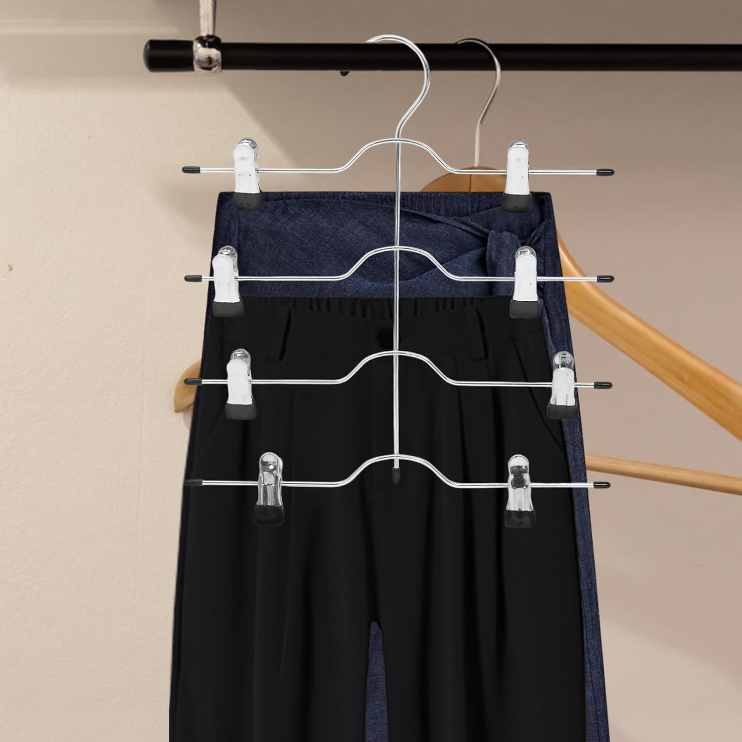 ERINGOGO 4PCS Multi-Function Pants Hangers with Clips 4-Tier Skirt Hangers for Closet Organization Space-Saving Clothes for Pants Jeans and Skirts