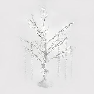 FlavorThings 34" Manzanita Centerpiece Tree with 8 Acrylic Bead Chains for Wedding Banquet Birthday Party Event Tabletop Decorations(White, 34")