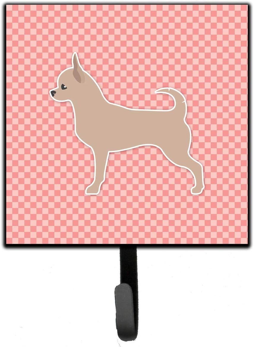 Caroline's Treasures BB3650SH4 Chihuahua Checkerboard Pink Leash or Key Holder, Wall Hooks, Key Hooks Holder, Coat Rack Wall Mount, Coat Hooks, Hooks for Hanging Keys, Towels, Aprons, Leashes,