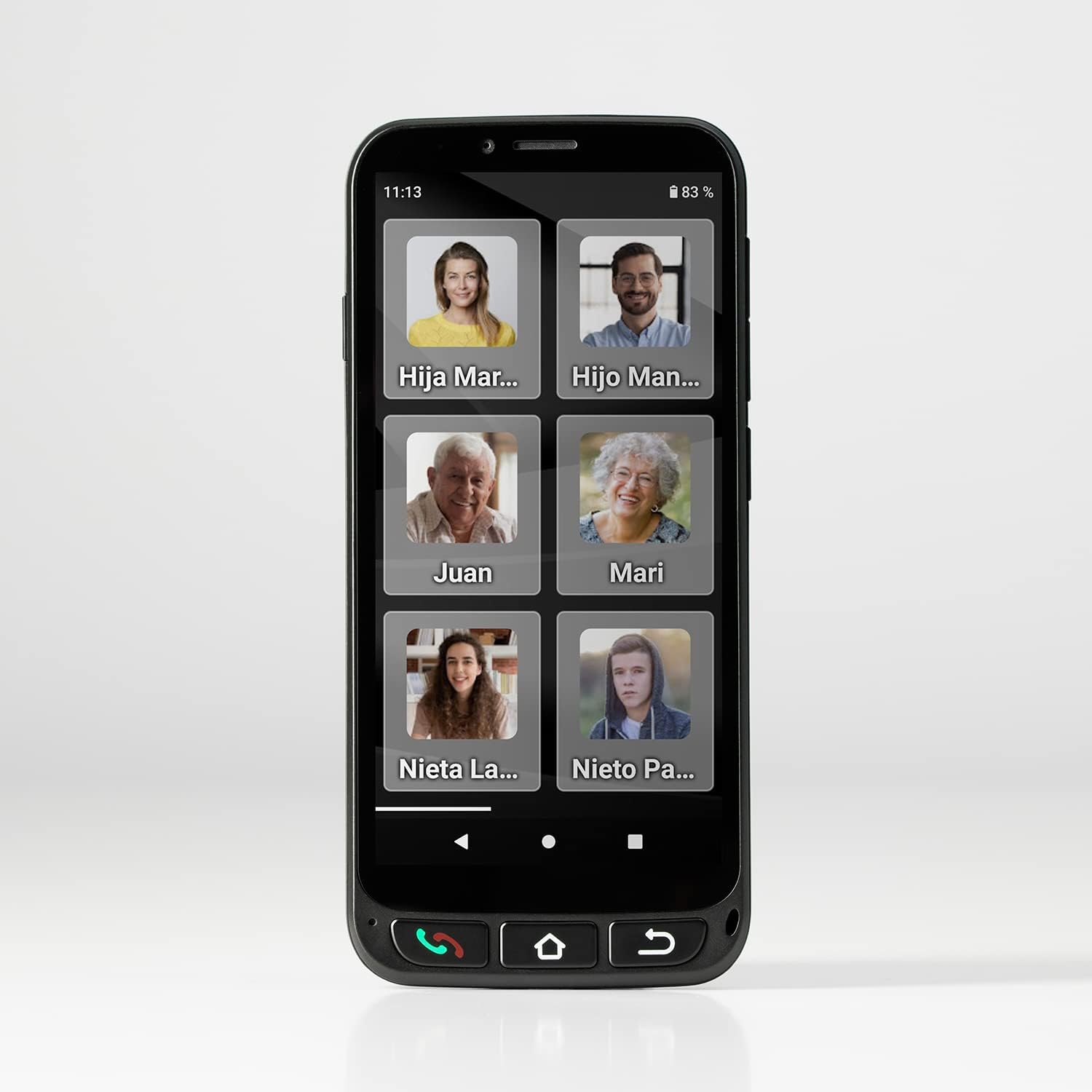 SPC ZEUS 4G screen showing six favorite contacts with photos.