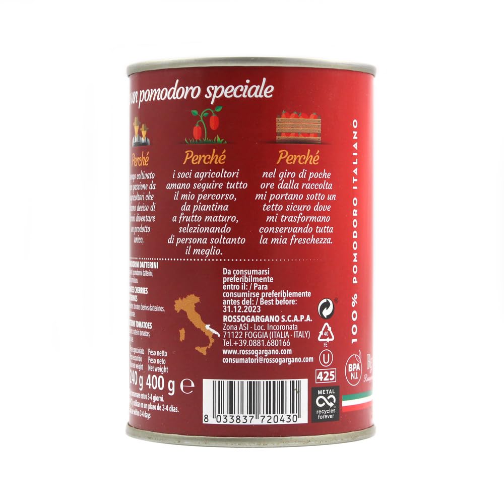 48x Rosso Gargano pomodori Datterino di Puglia, Kirschtomaten von Apulia, Datteltomaten dosen 400g + Italian Gourmet polpa 400g
