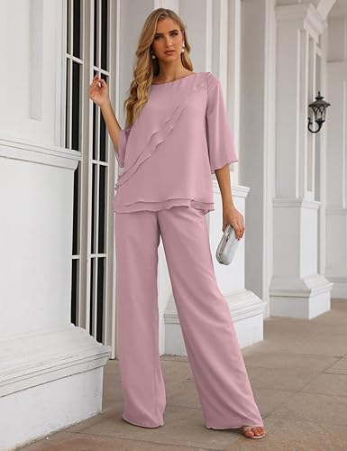 Miniatura 3 de 2 piezas madre de la novia vestidos chaqueta pantalones conjuntos capas volantes vestido invitado boda