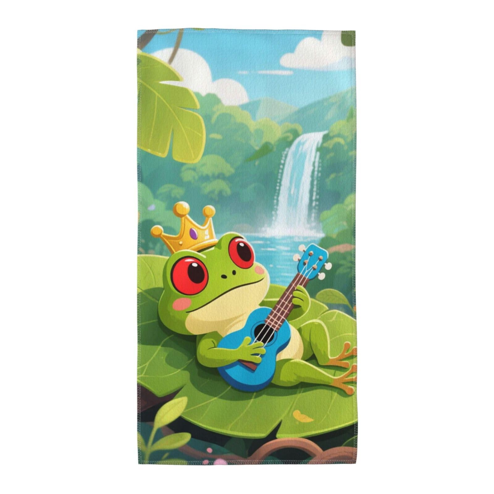 FekiLoot Absorbent Hand Towels 12"X24" Decorative Bathroom Towel Soft Microfiber Face Towel Cute Frog Dish Kitchen Towels for Bathroom Kitchen Hotel Spa Bath Towels