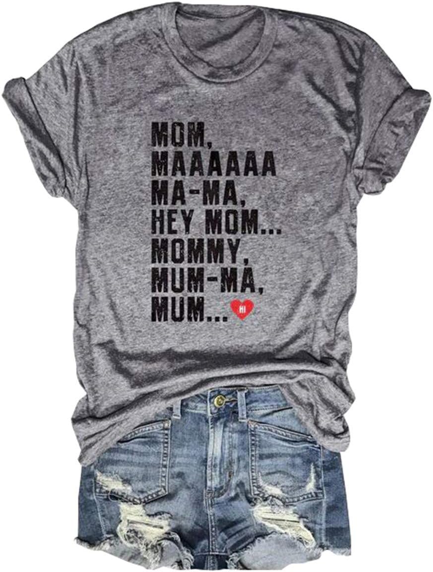 Women's Hi Mom T-Shirt Casual Short Sleeve Mother's Day Mama Letters Printed Graphic Tees