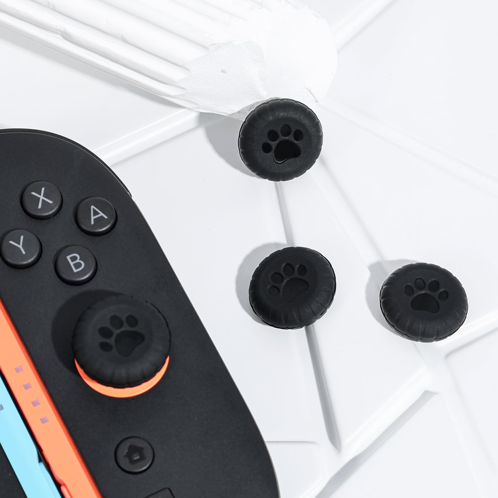 DLseego Thumb Grips Compatible with Switch 2,4PCS Cat Paw Design Ergonomic Joystick Cap,Silicone Non-Slip Improving Game Aiming Analog Button Cover,Black — view 6