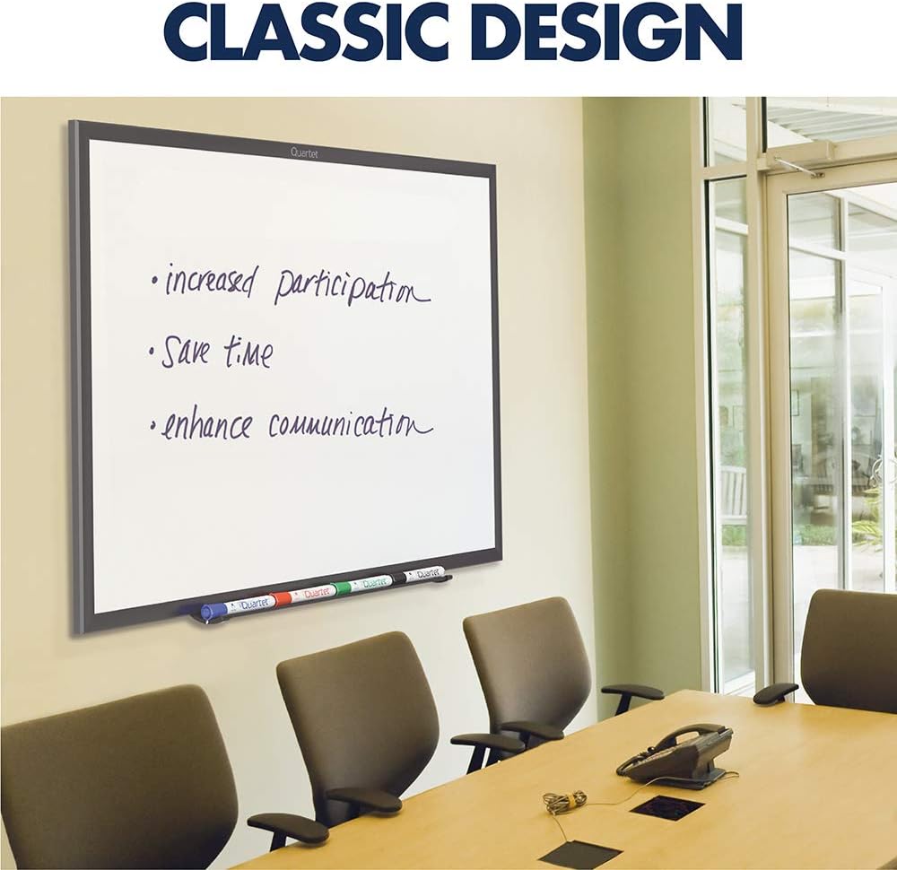 Quartet Magnetic Dry Erase White Board, 8' x 4 Whiteboard, Nano-Clean Surface Resists Ink Stains, Black Aluminum Frame (SM538B)