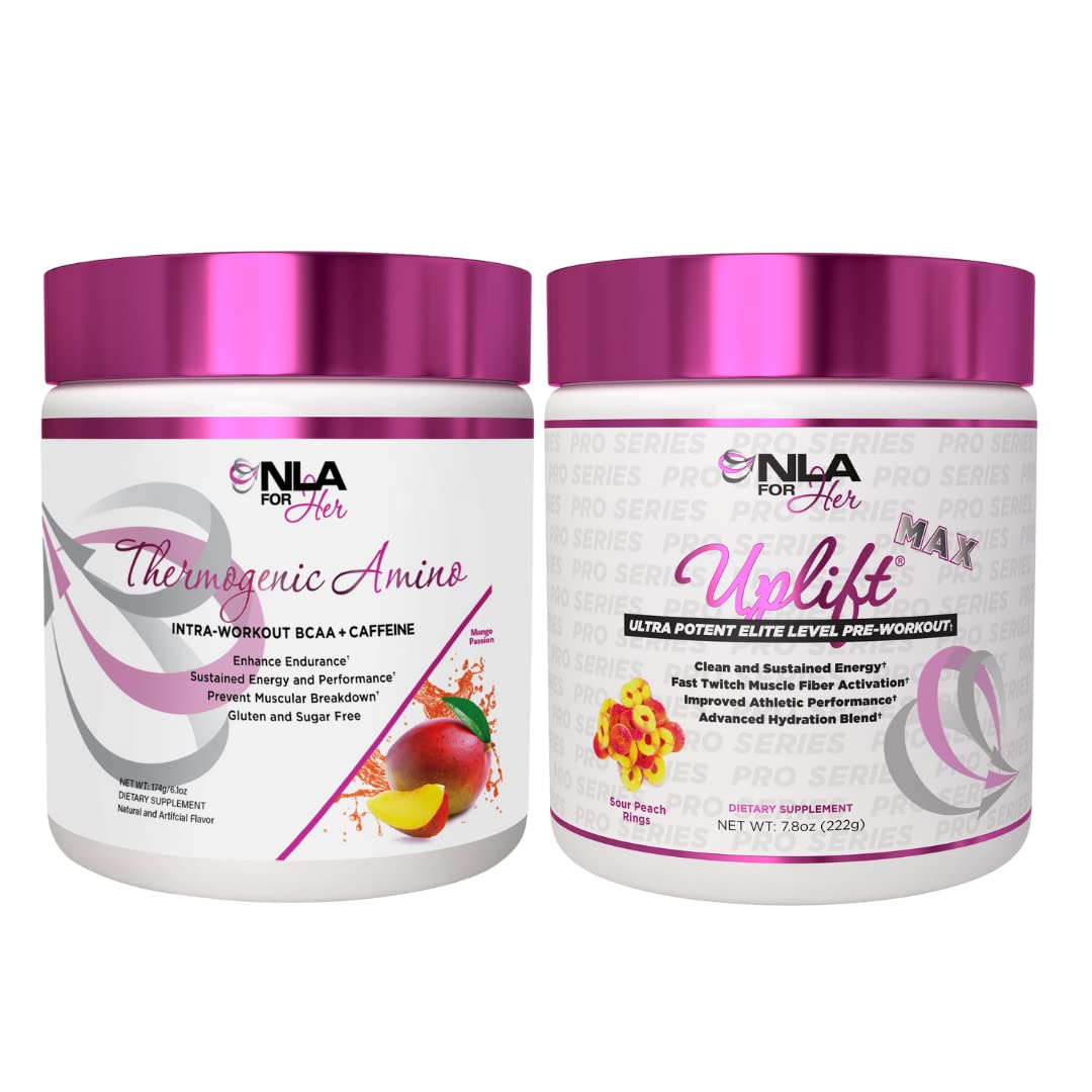 NLA for HerPre/Intra Workout Stack (Includes Her Thermogenic Amino Mango Passion and Uplift Max Pre Workout Sour Peach Rings)