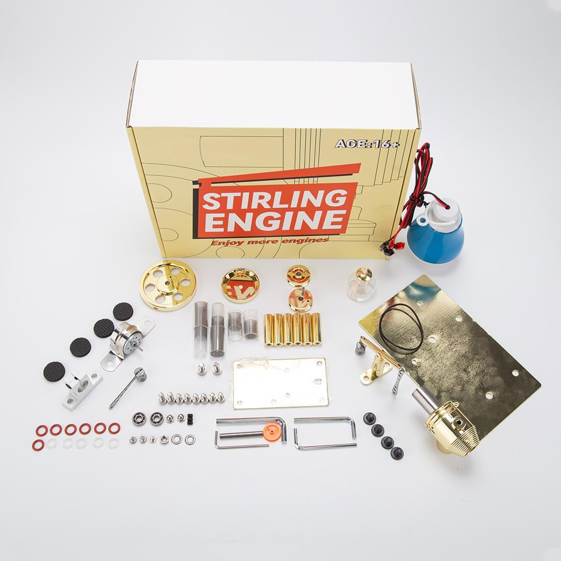 Stirling Engine Model Kit for Adults, Hot Air Stirling Engine DIY Assembly Balance Metal Engine Motor Model, Electricity Generator Mini Engine Kit Engine Building Kit Gift