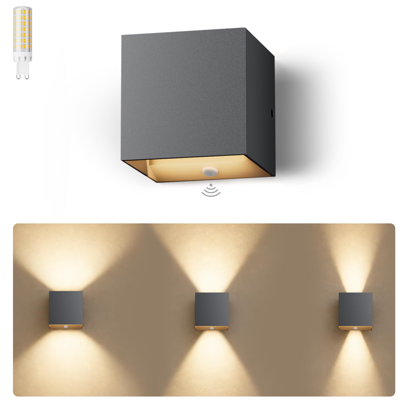 Aplique LED exterior con sensor de movimiento gris 3000K iluminación regulable 6W 8